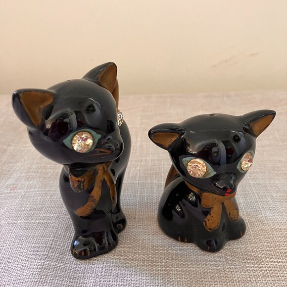 Vintage Lefton Diamond Eyed Black Cats Salt and Pepper Shakers - Picture 9 of 12